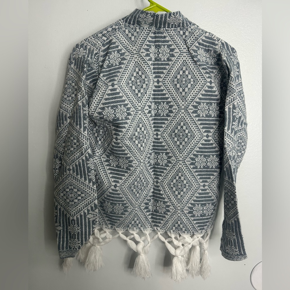 Blue and white fringe blazer